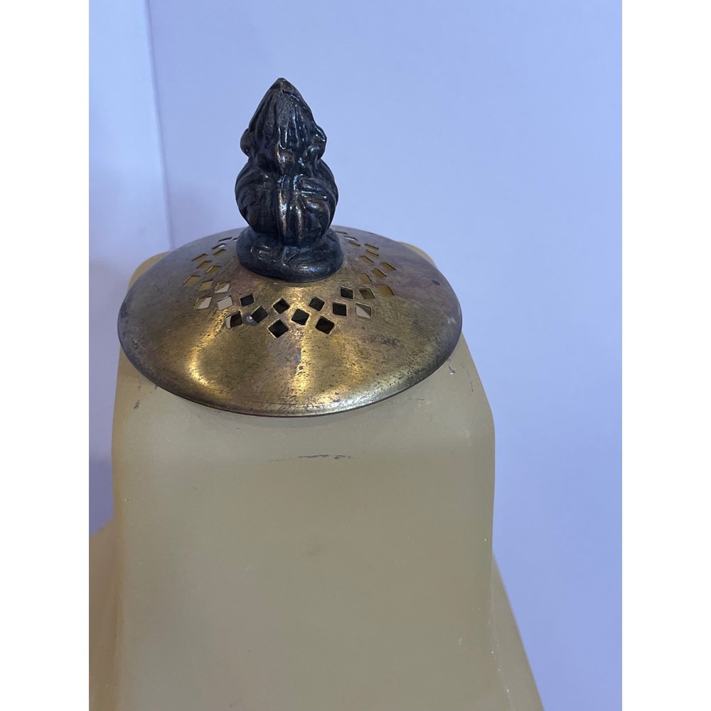 Vintage Desk Lamp Art Nouveau Brass Base Frosted Amber Glass Bell Shade - Picture 4 of 16